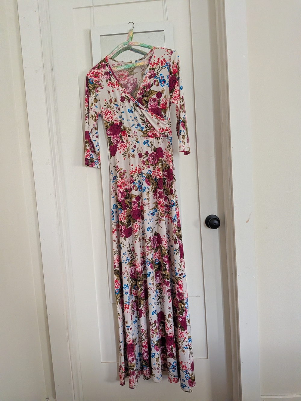 Floral Wrap Maxi Dress in Cream and Rose Nursing And Maternity Friendly